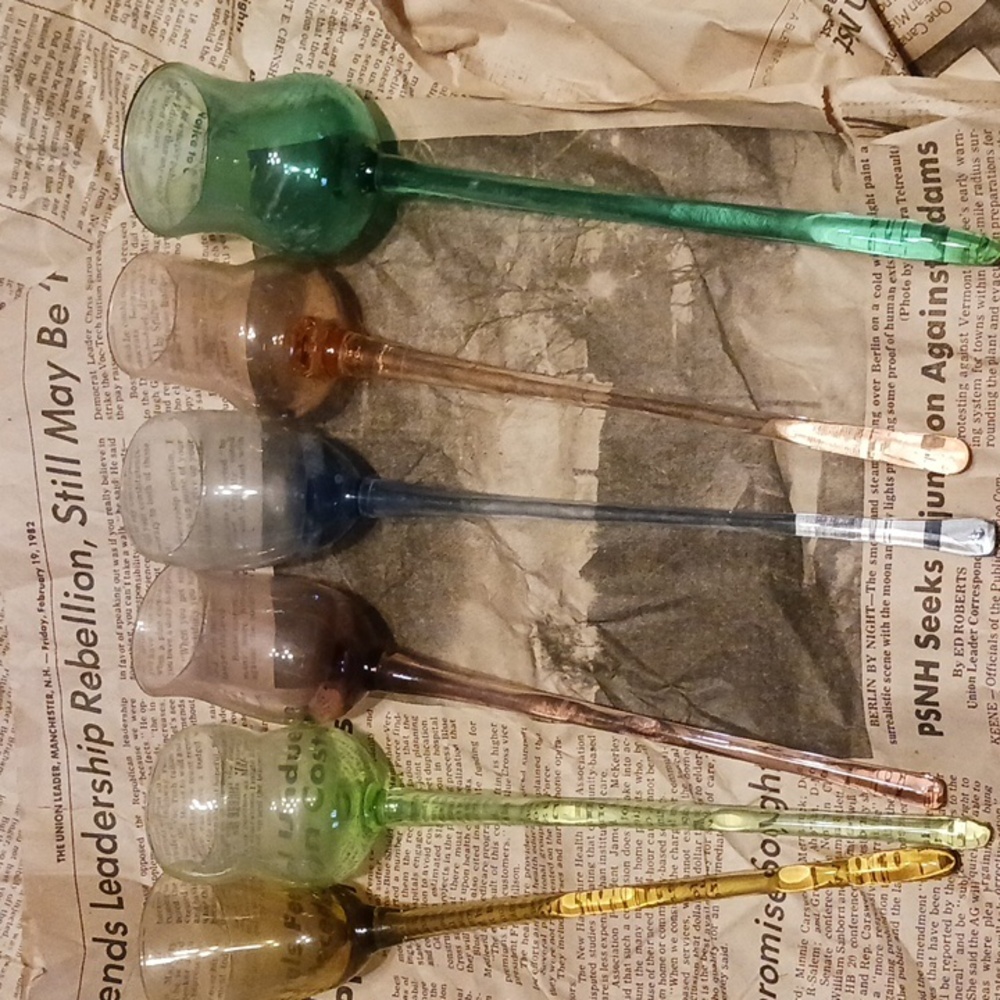 Bar Wear Vintage Set of 6 Long Stem Colored Short Glasses ?